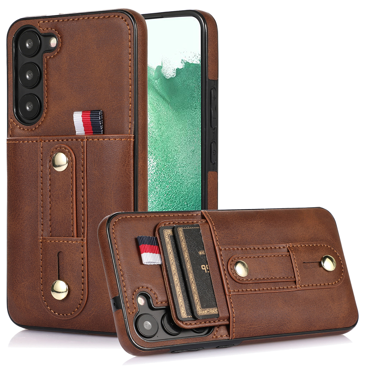 

Kartenhalterkoffer Für Samsung Galaxy S22+ 5g, Kickstand -pu -leder -beschichtete TPU -retro -telefonabdeckung - Braun, Galaxy S22+ 5G