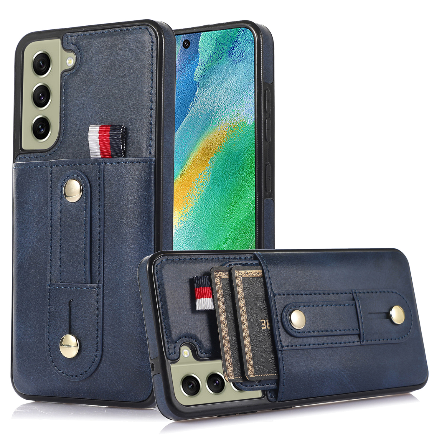 

Kartenhalterkoffer Für Samsung Galaxy S21 fe 5g, Anti-scratch Retro Pu-leder-beschichtete Tpu-telefonabdeckung Mit Kickstand - Blau, Galaxy S21 FE 5G