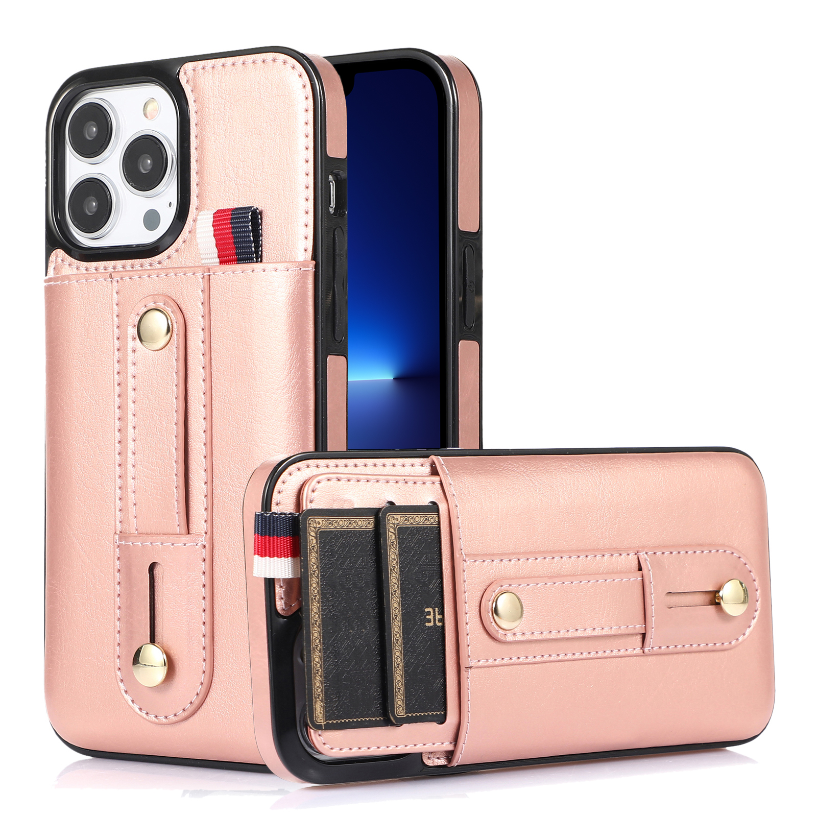 

Kickstand -telefonhülle Für Iphone 13 Pro 6.1 Zoll, Kartensteckplätze Retro PU Lederbeschichtete TPU -abdeckung - Roségold, iPhone 13 Pro