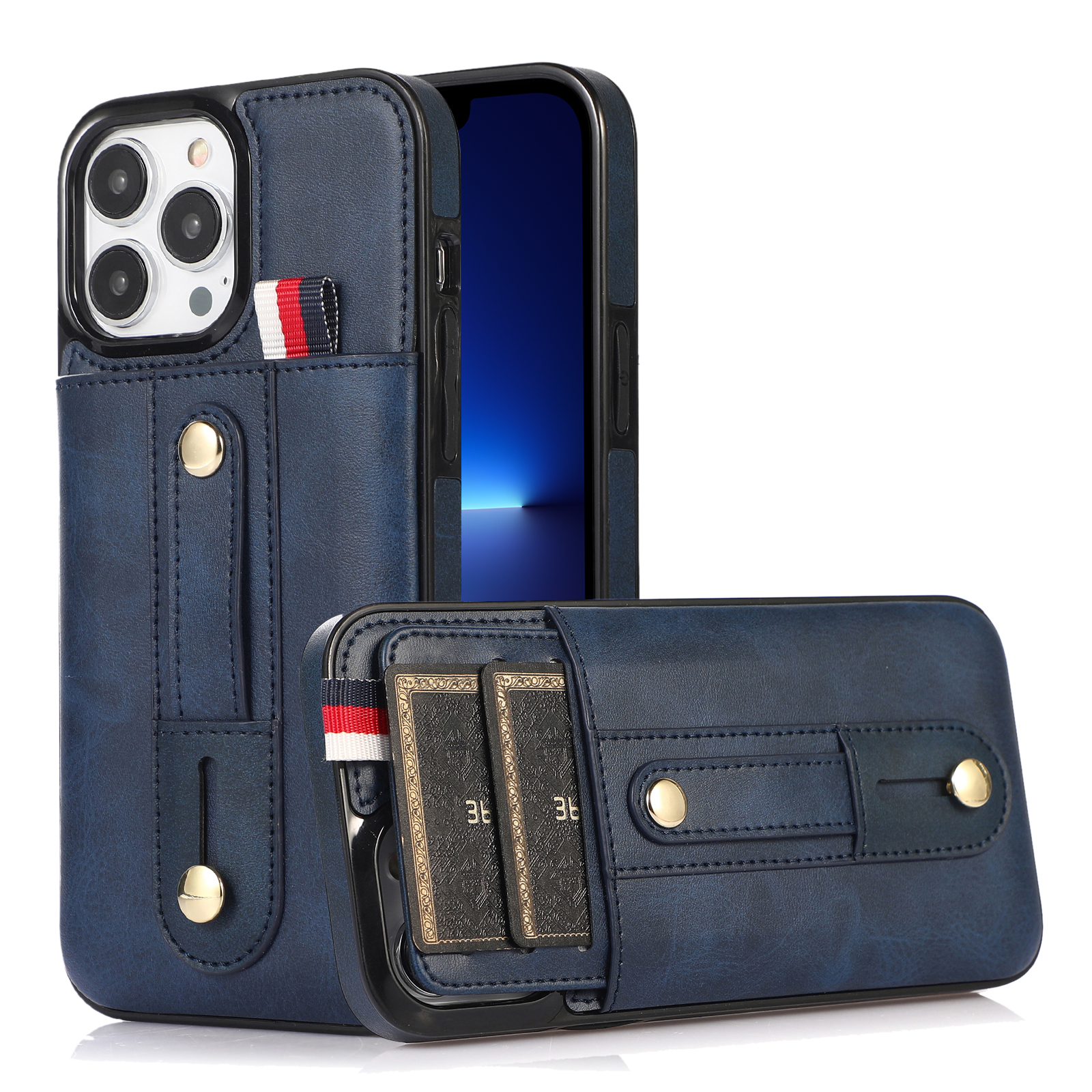 

Kickstand -telefonhülle Für Iphone 13 Pro 6.1 Zoll, Kartensteckplätze Retro PU Lederbeschichtete TPU -abdeckung - Blau, iPhone 13 Pro