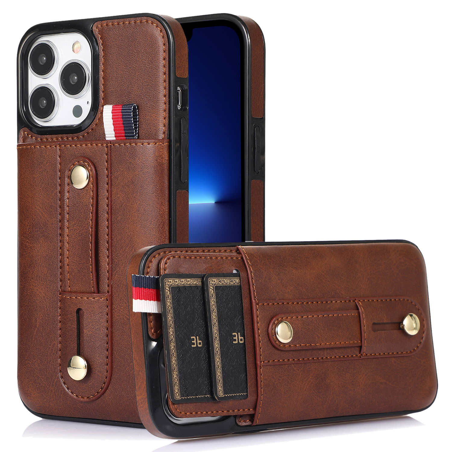 

Kickstand -telefonhülle Für Iphone 13 Pro 6.1 Zoll, Kartensteckplätze Retro PU Lederbeschichtete TPU -abdeckung - Braun, iPhone 13 Pro