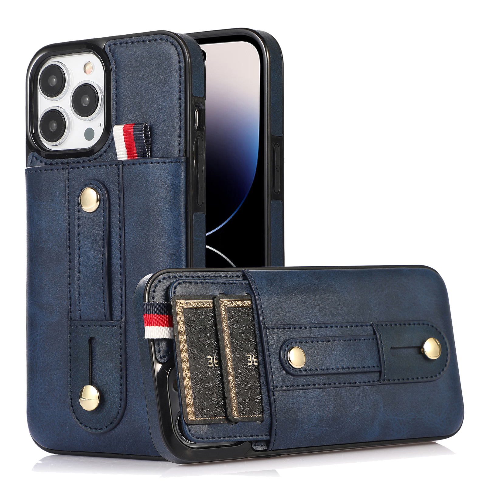

Für Das Iphone 14 Pro Max Kickstand Phone Case Retro PU Lederbeschichtete TPU -abdeckung Mit Kartensteckplätzen - Blau, iPhone 14 Pro Max