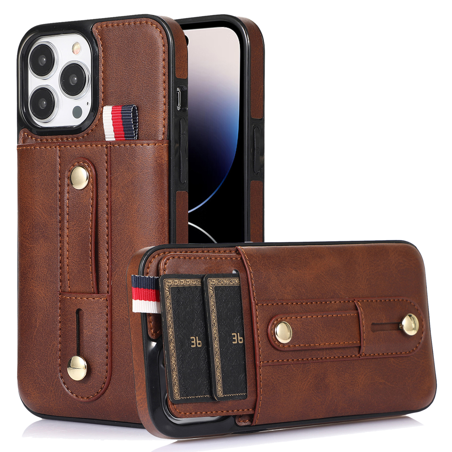 

Für Das Iphone 14 Pro Max Kickstand Phone Case Retro PU Lederbeschichtete TPU -abdeckung Mit Kartensteckplätzen - Braun, iPhone 14 Pro Max