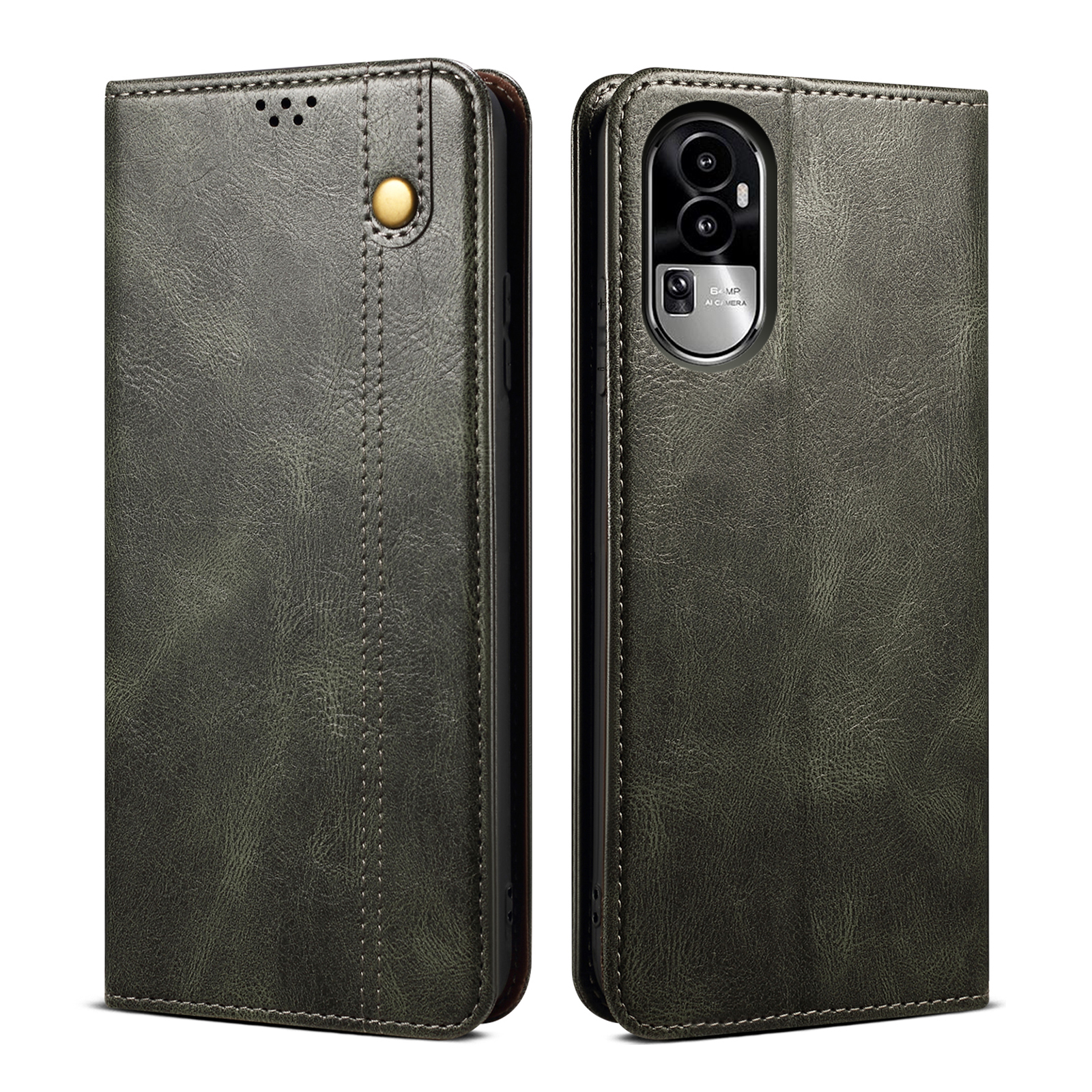 

PU Leather Hülle Für Oppo Reno10 5G Waxy Crazy Horse Textur Wallet Stand Telefonabdeckung - Grün, Oppo Reno10 5G (Global)