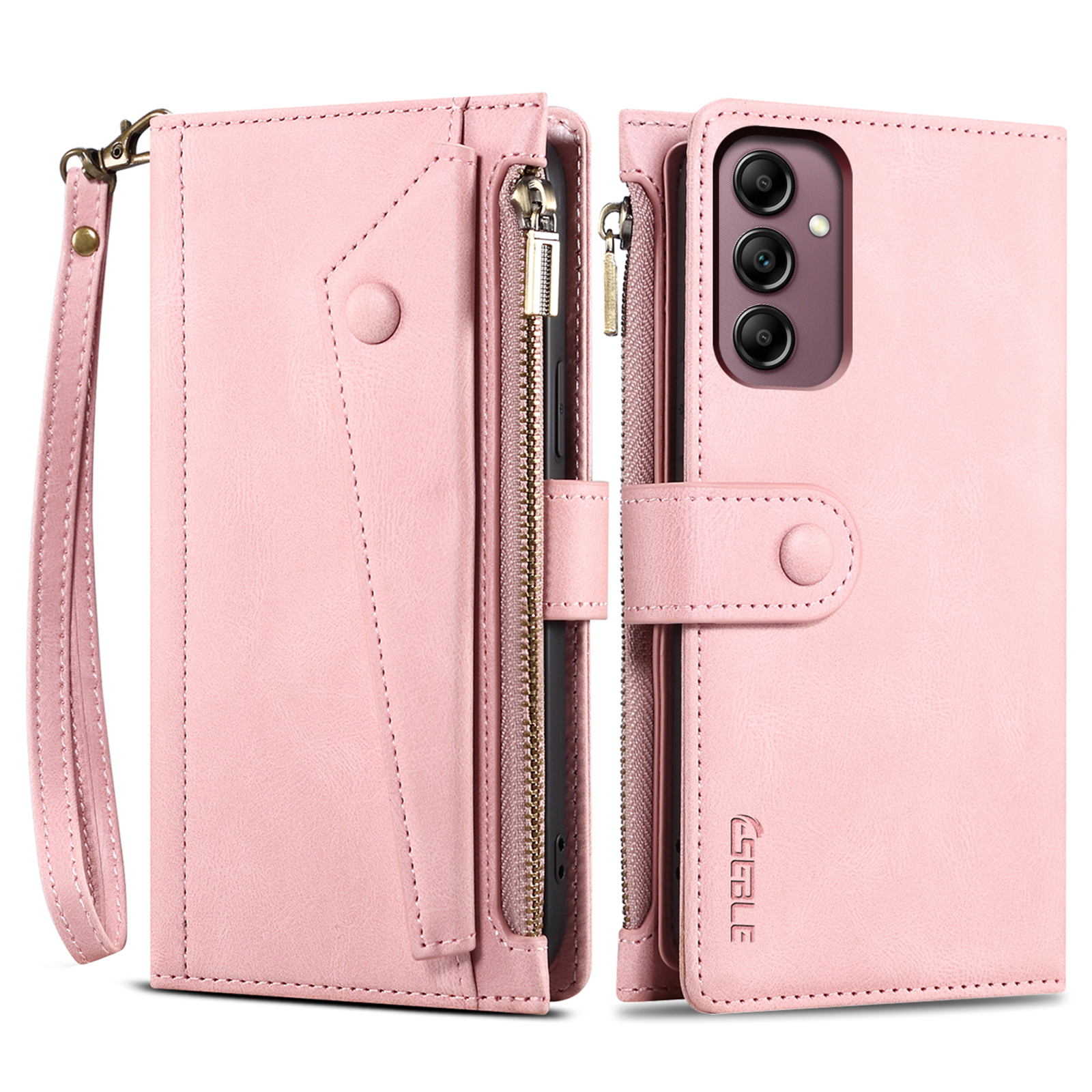 

Eseble Star -serie Leder Telefonhülle Für Samsung Galaxy S23 fe Reißverschlusspocket RFID Blocking Wallet Stand Cover - Roségold, Galaxy S23 FE