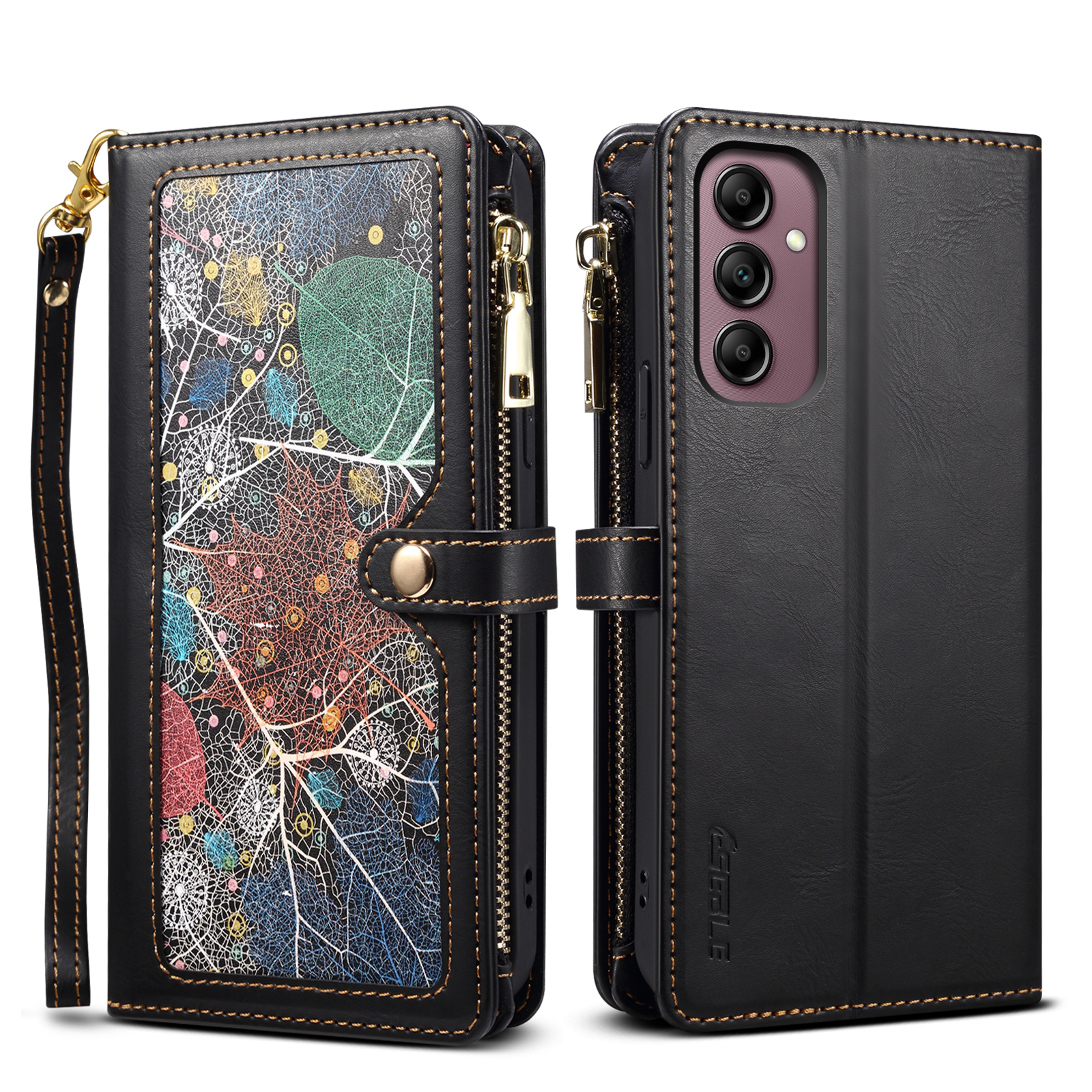

Eseble Galaxy Series Stand Folio Cover Für Samsung Galaxy S23 Fe, RFID Blockierende Leder -reißverschluss -pocket -brieftaschenhülle - Schwarz, Galaxy S23 FE