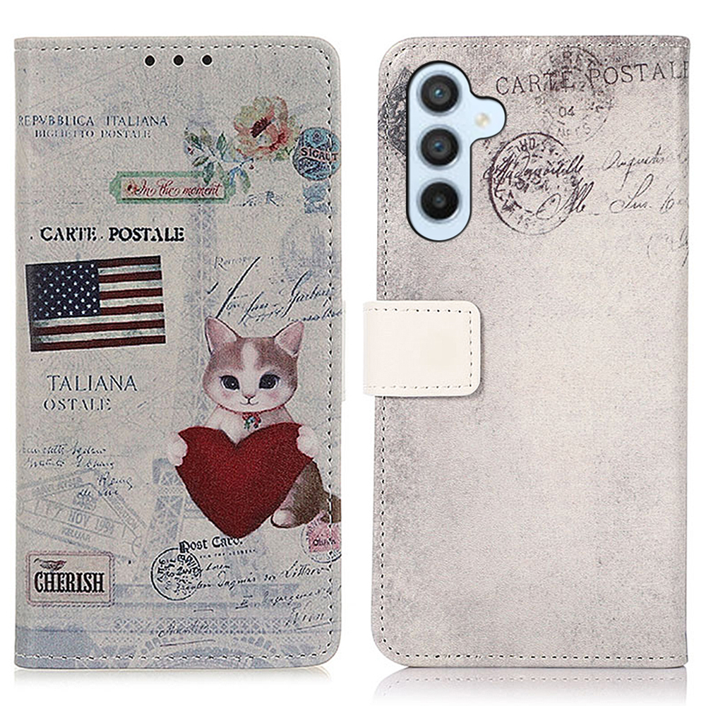 

Für Samsung Galaxy M34 5G Muster Druck Leder Brieftaschenhülle Telefonständer Cover - Katze Und Herz, Samsung Galaxy F34 5G