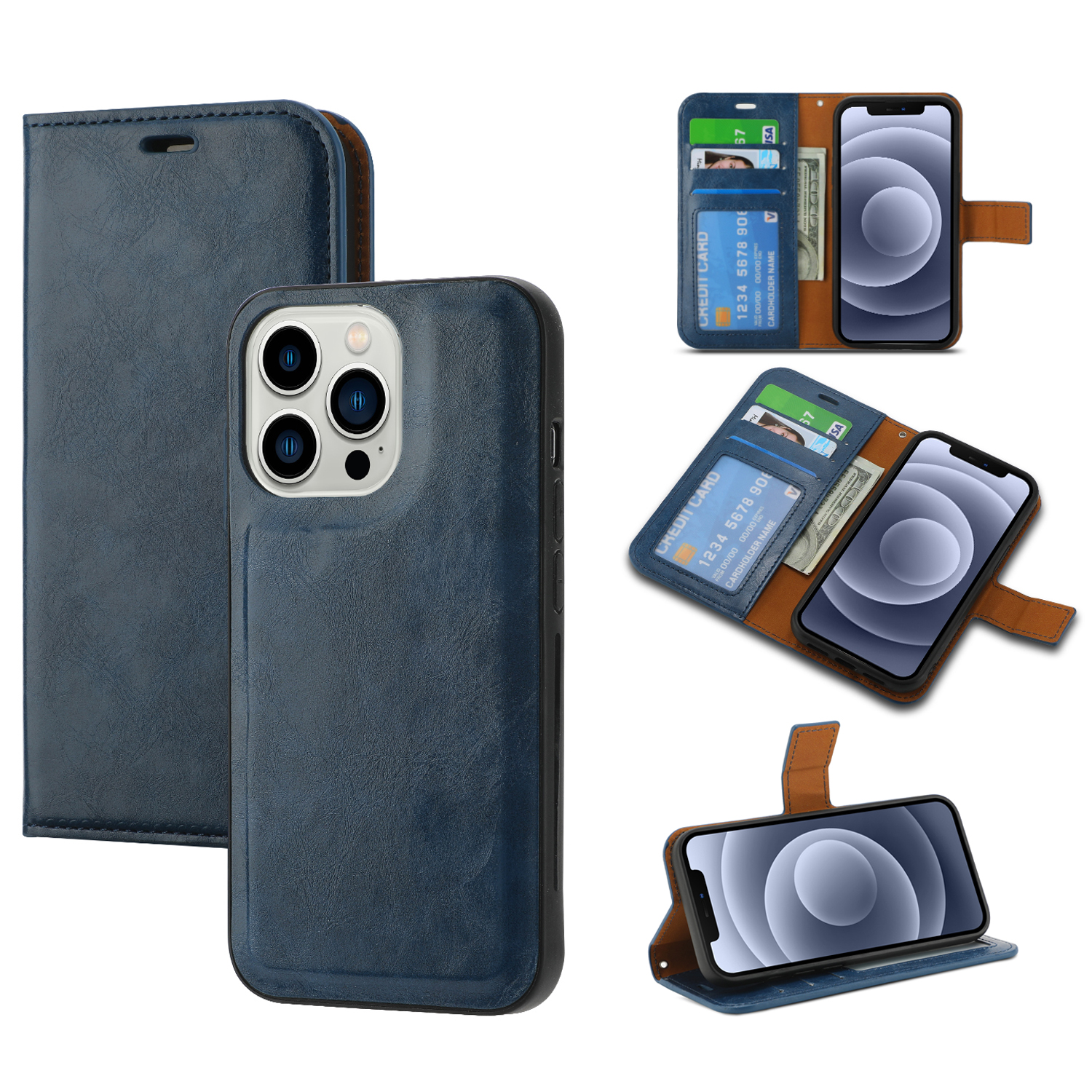 

Crazy Horse Textur Pu-telefon Hülle Für Iphone 15 Pro Abnehmbar 2-in-1 Magnetic Absorption Wallet Telefonabdeckung - Blau, iPhone 15 Pro