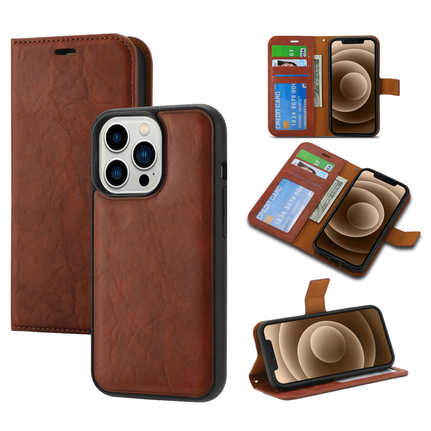 

Crazy Horse Textur Pu-telefon Hülle Für Iphone 15 Pro Abnehmbar 2-in-1 Magnetic Absorption Wallet Telefonabdeckung - Braun, iPhone 15 Pro
