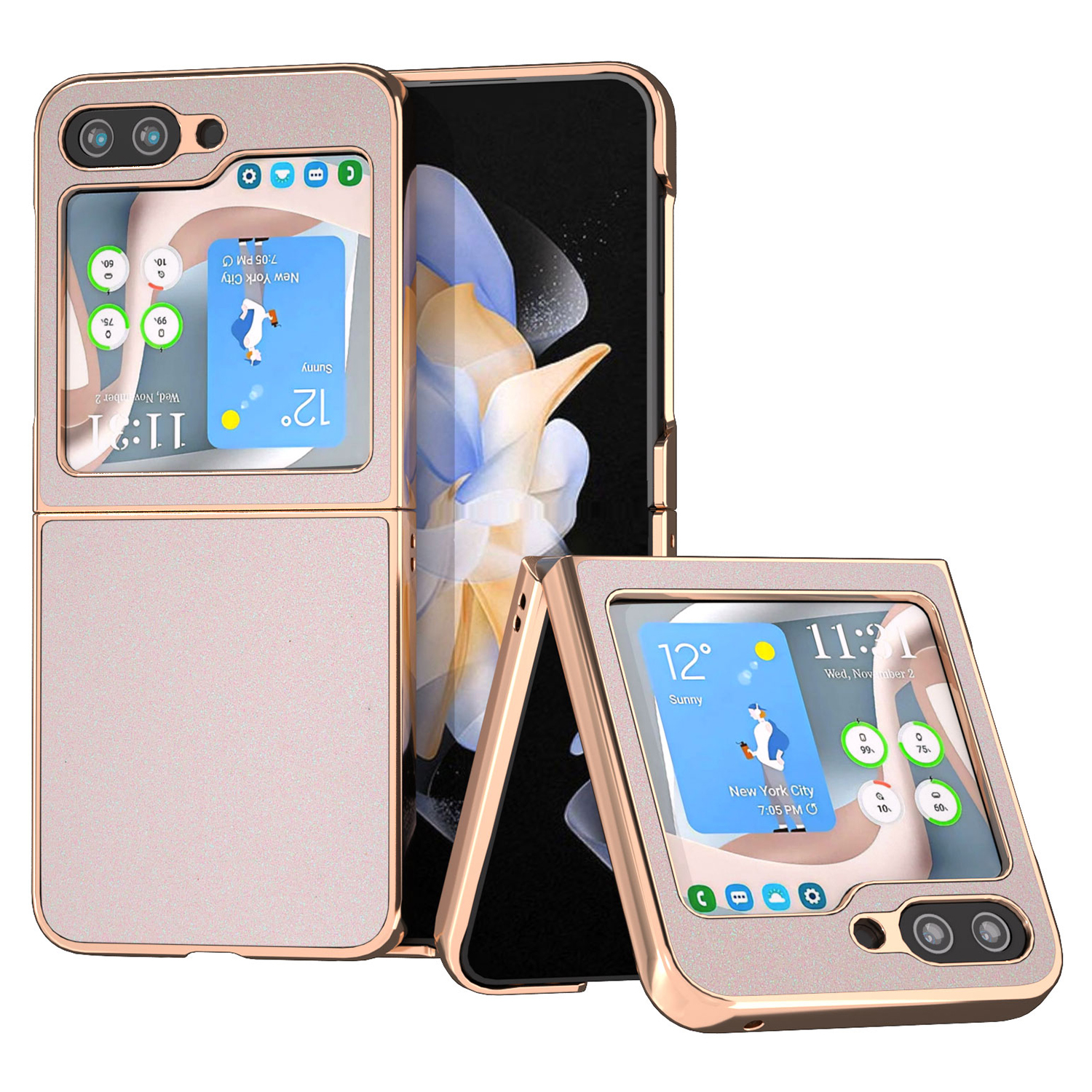 

Für Samsung Galaxy Z Flip5 5G PU Leder + PC Glitter Phone Hülle Nano Electroplating Protective Cover - Weiß, Galaxy Z Flip5 5G