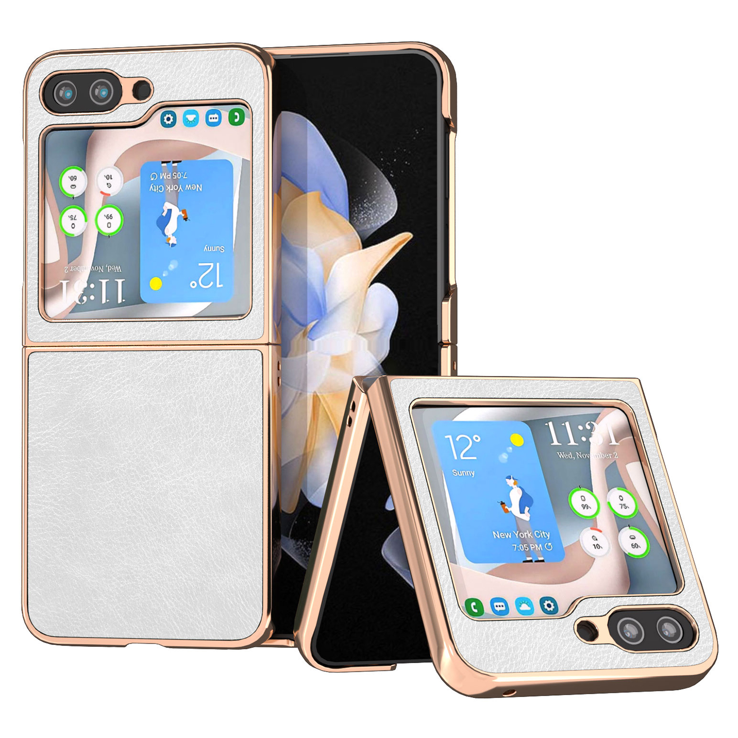 

Für Samsung Galaxy Z Flip5 5G PU Leder+pc Litchi Textur Case Nano Electroplating Telefonabdeckung - Weiß, Galaxy Z Flip5 5G