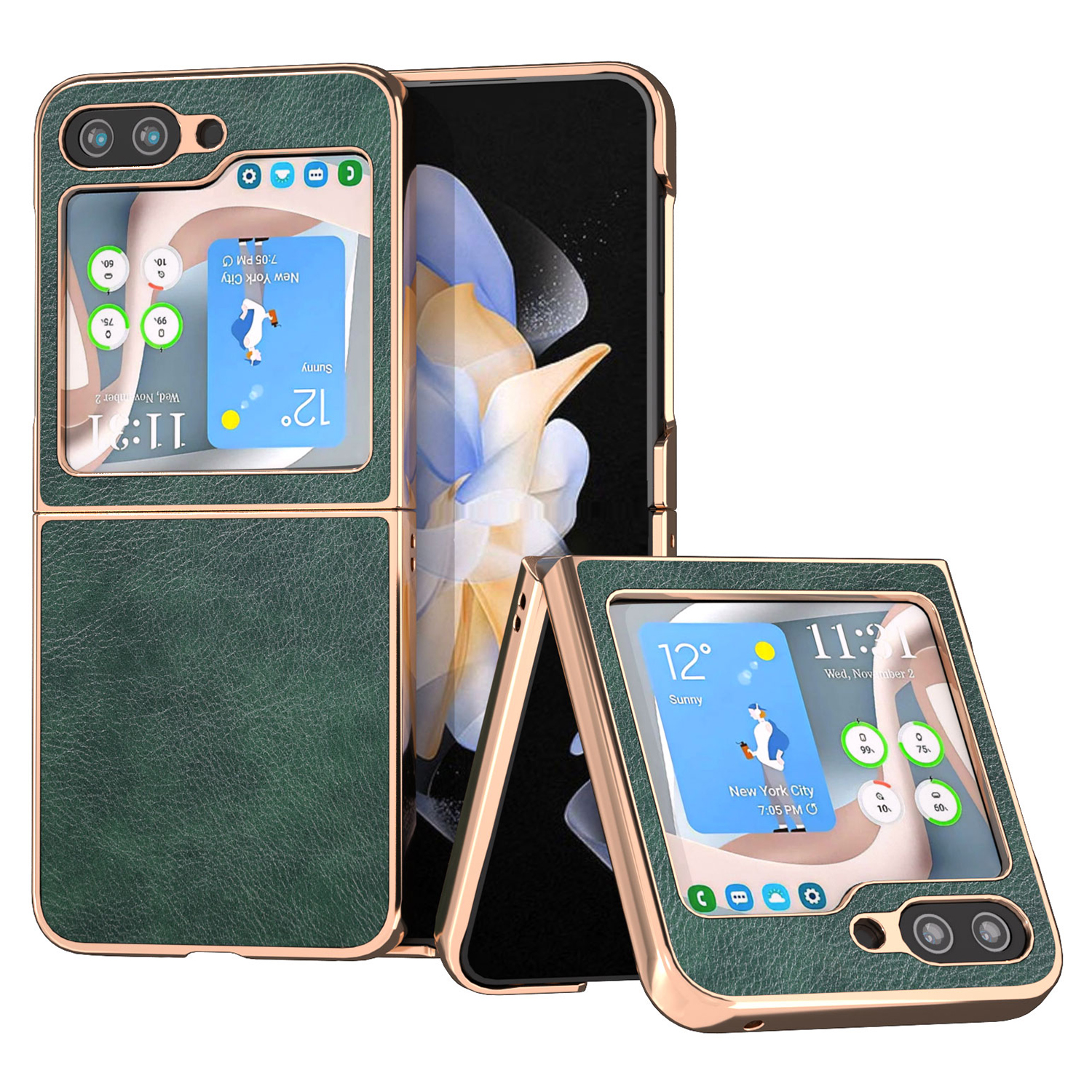

Für Samsung Galaxy Z Flip5 5G PU Leder+pc Litchi Textur Case Nano Electroplating Telefonabdeckung - Grün, Galaxy Z Flip5 5G