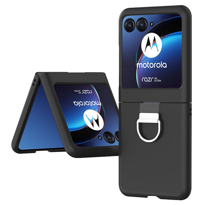

Für Motorola Razr 40 Ultra 5G Skin-touch-telefonhülle Anti-kratzer-hard-pc-abdeckung Mit Metallringhalter - Schwarz, Motorola Razr 40 Ultra 5G