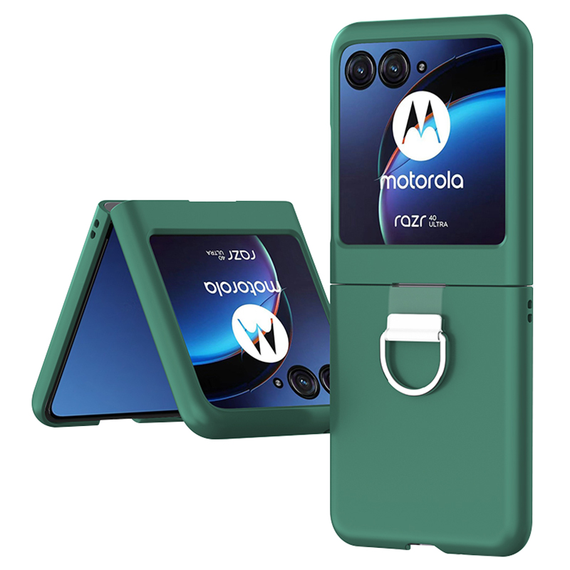 

Für Motorola Razr 40 Ultra 5G Skin-touch-telefonhülle Anti-kratzer-hard-pc-abdeckung Mit Metallringhalter - Dunkelgrün, Motorola Razr 40 Ultra 5G