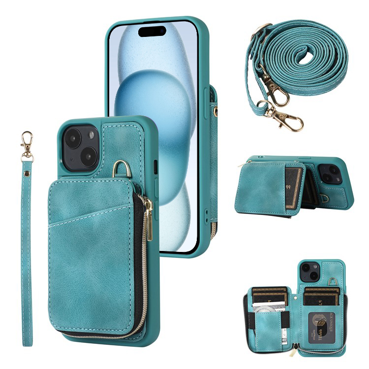 

Reißverschluss Brieftasche Telefon Kickstand Cover Für Iphone 15, PU Lederbeschichtete TPU -back -hülle - Grün, iPhone 15