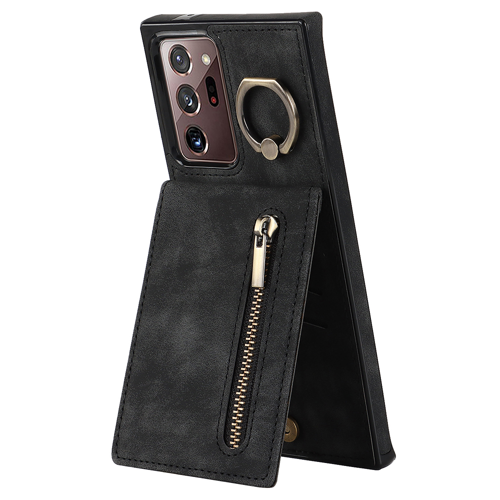 

RFID -blockierung Telefonkoffer Für Samsung Galaxy Note20 Ultra / Note20 Ultra 5G Retro PU+TPU Kickstand Cover Mit Reißverschluss Brieftasche - Schwarz, Galaxy Note20 Ultra 5G