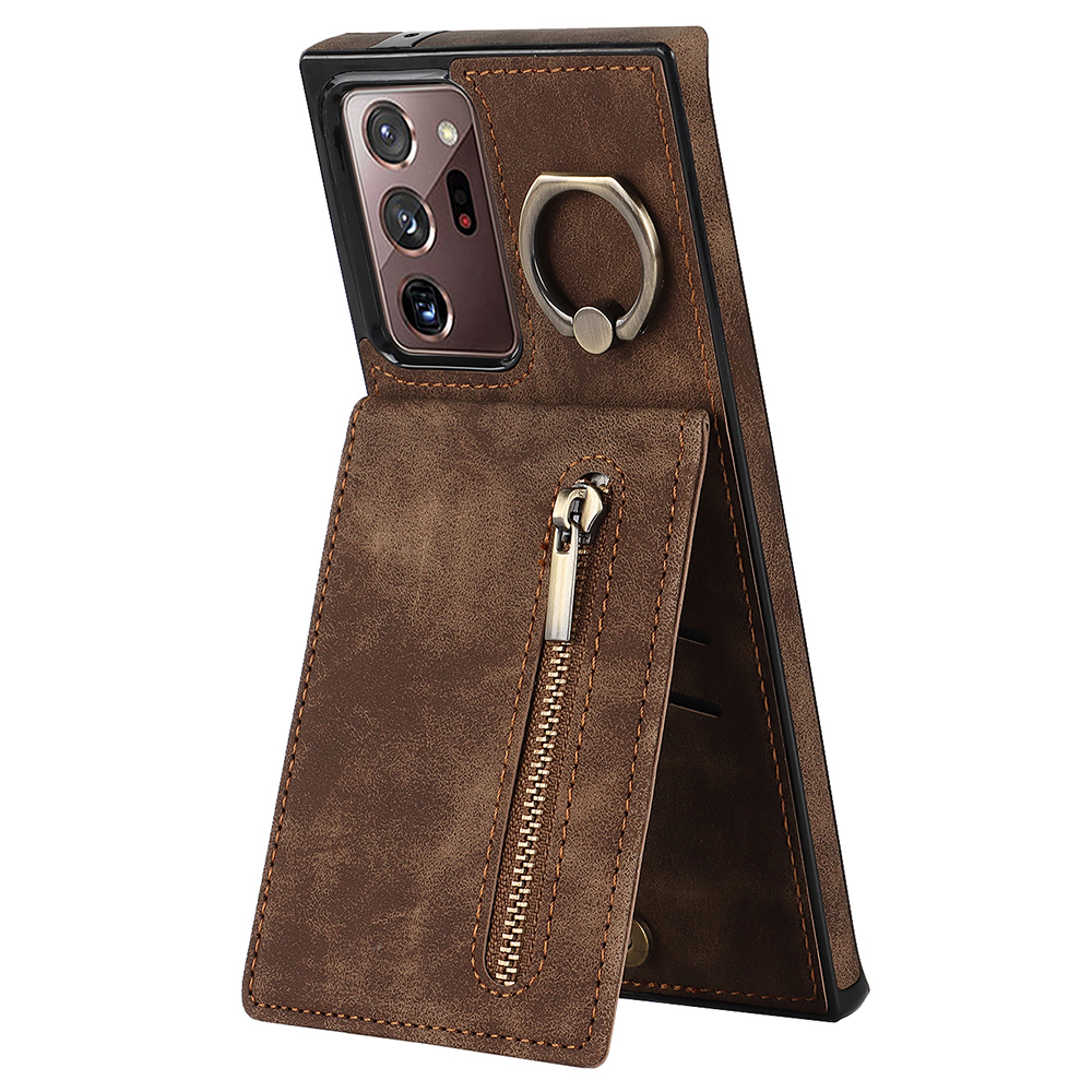 

RFID -blockierung Telefonkoffer Für Samsung Galaxy Note20 Ultra / Note20 Ultra 5G Retro PU+TPU Kickstand Cover Mit Reißverschluss Brieftasche - Braun, Galaxy Note20 Ultra 5G