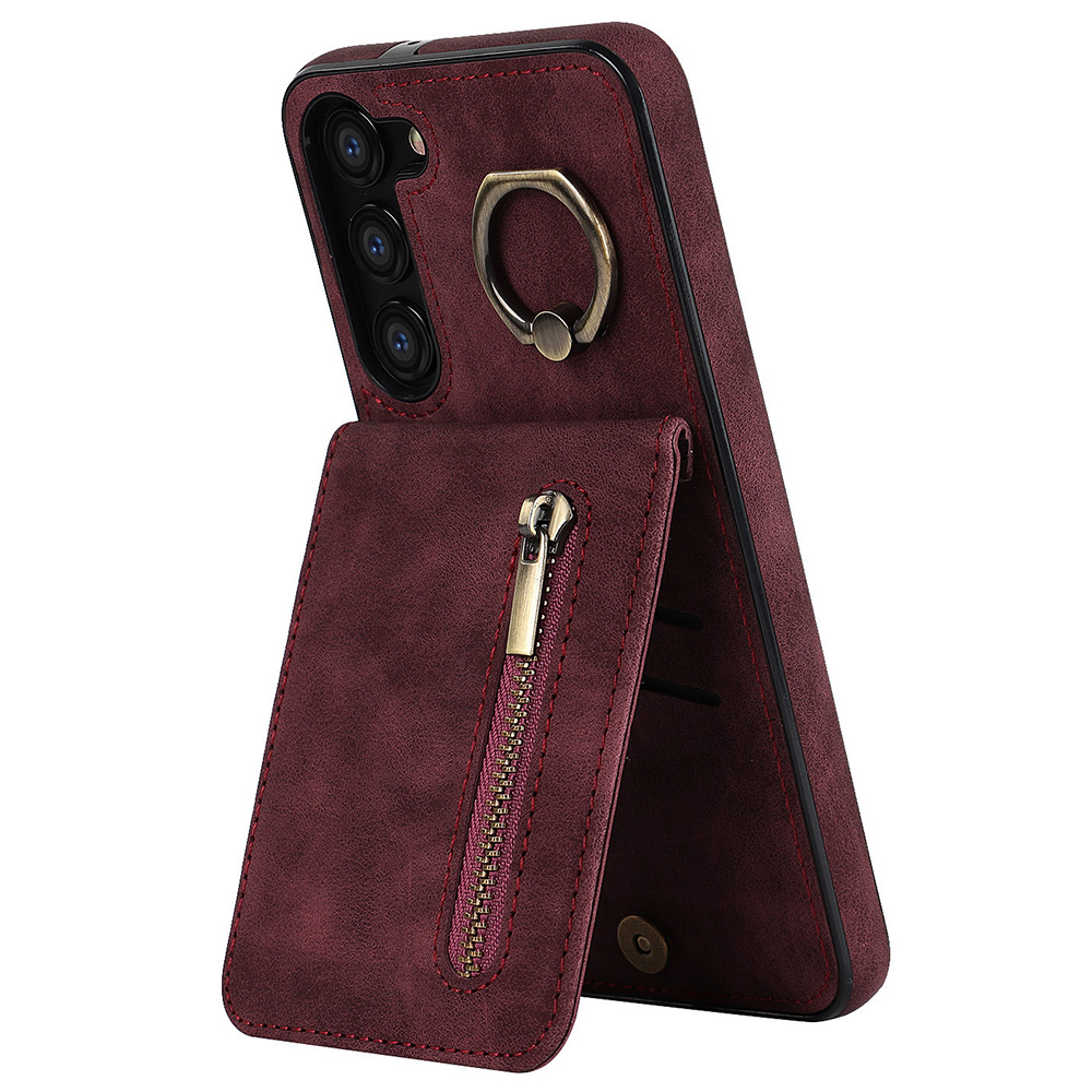 

RFID -blockierungs -kickstand -telefonhülle Für Samsung Galaxy S23+ Retro Pu+ Tpu Reißverschluss Brieftasche Telefonabdeckung - Weinrot, Galaxy S23+