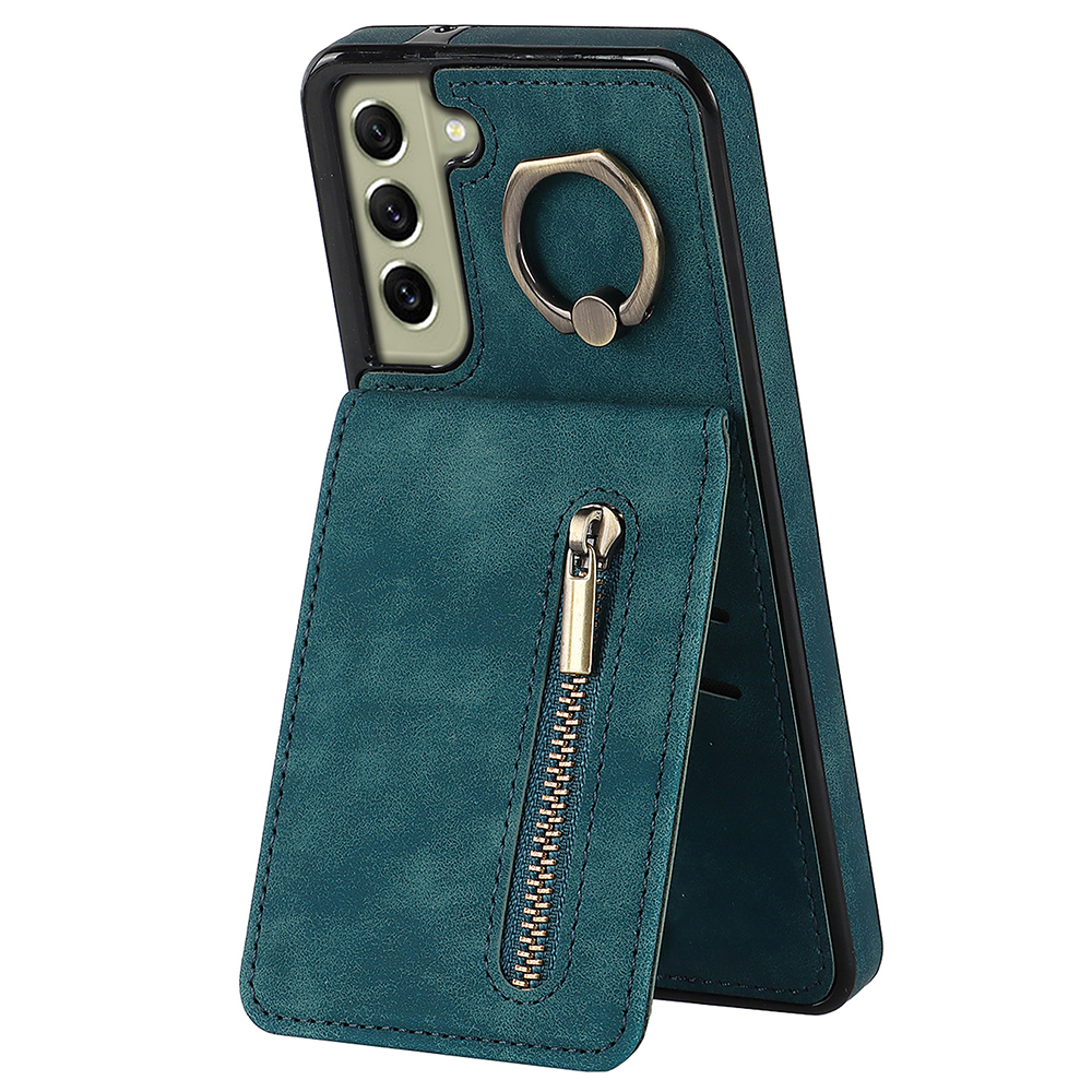 

Retro PU+TPU Kickstand -koffer Für Samsung Galaxy S22 5G RFID -blockierung Telefonabdeckung Mit Reißverschluss Brieftasche - Blau, Galaxy S22 5G
