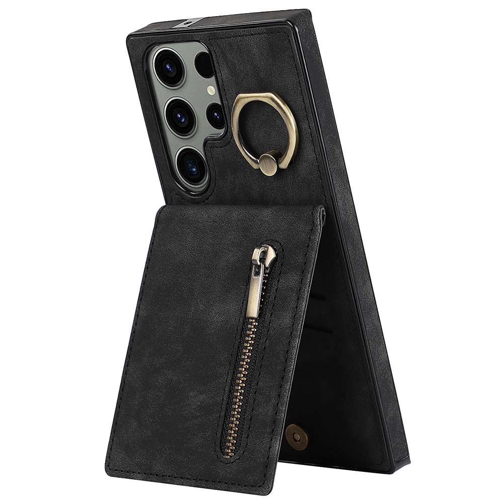 

Kickstand -telefonabdeckung Für Samsung Galaxy S23 Ultra RFID Blockierende PU+TPU -brieftaschenhülle - Schwarz, Galaxy S23 Ultra