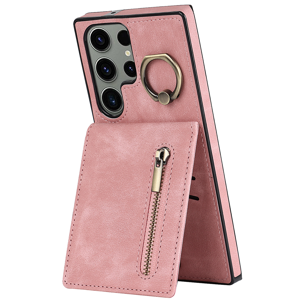 

Kickstand -telefonabdeckung Für Samsung Galaxy S23 Ultra RFID Blockierende PU+TPU -brieftaschenhülle - Rosa, Galaxy S23 Ultra