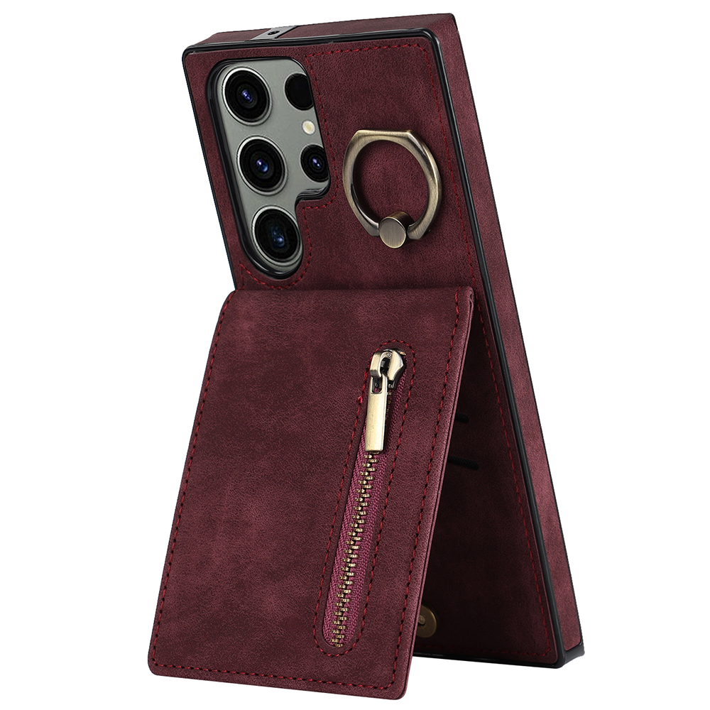 

Kickstand -telefonabdeckung Für Samsung Galaxy S23 Ultra RFID Blockierende PU+TPU -brieftaschenhülle - Weinrot, Galaxy S23 Ultra