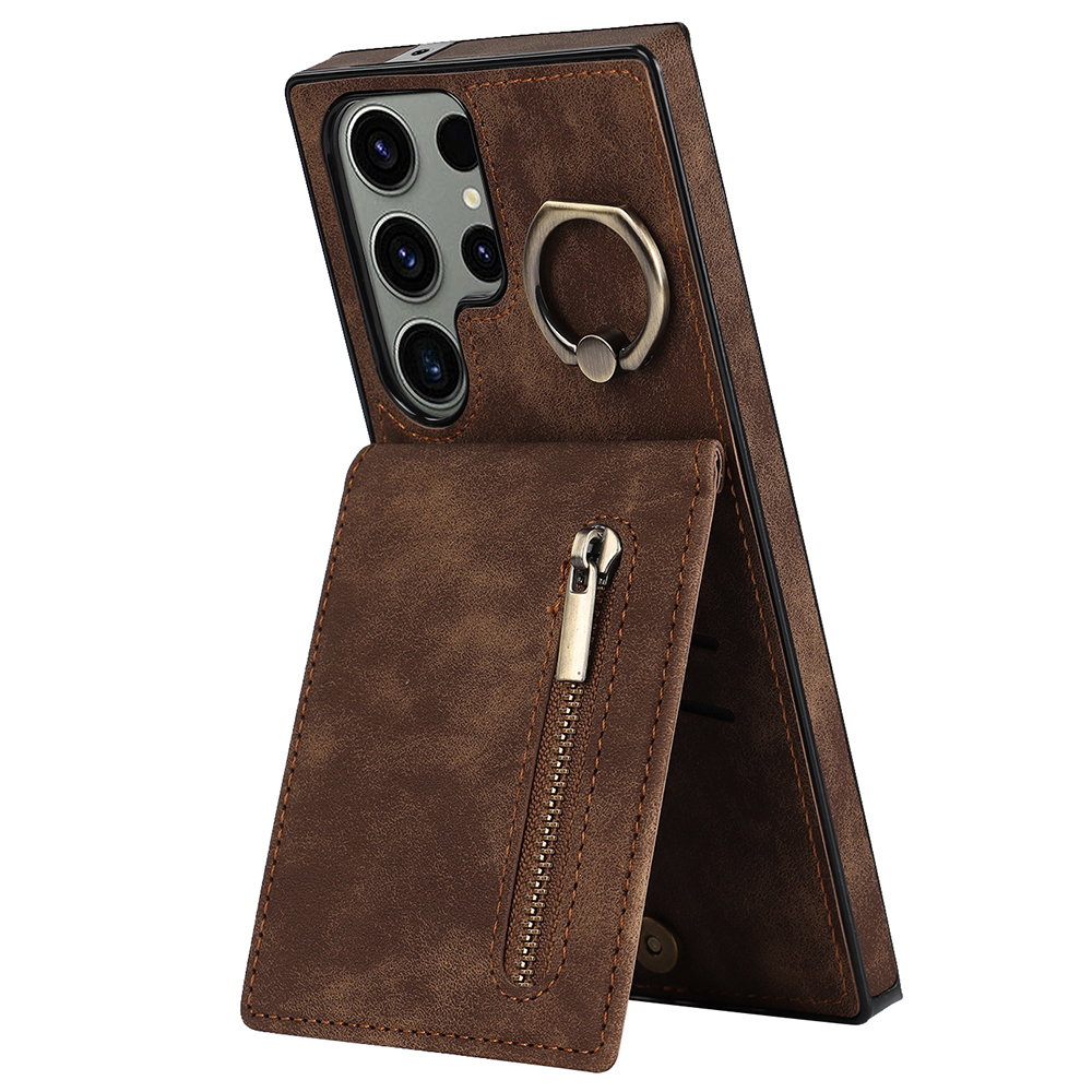

Kickstand -telefonabdeckung Für Samsung Galaxy S23 Ultra RFID Blockierende PU+TPU -brieftaschenhülle - Braun, Galaxy S23 Ultra