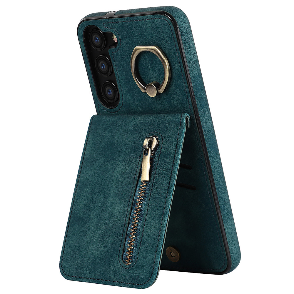 

Rfid-blockierungs-kickstand-koffer Für Samsung Galaxy S23 Anti-Drop Pu+tpu-telefonabdeckung Mit Reißverschluss Brieftasche - Blau, Galaxy S23