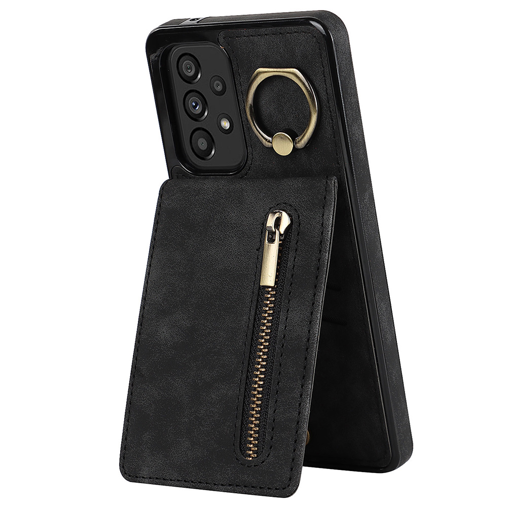 

Für Samsung Galaxy A33 5G RFID -blockierung Kickstand -hülle Retro PU+TPU Schockfeste Brieftasche Telefonabdeckung - Schwarz, Samsung Galaxy A33 5G