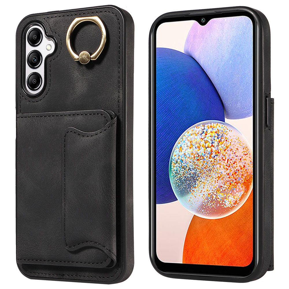 

001 Für Samsung Galaxy A14 5G / A14 4G Ring Kickstand-kartenhalter Deckung Haut-touch-pu-leder+tpu-telefonhülle - Schwarz, Galaxy A14 5G