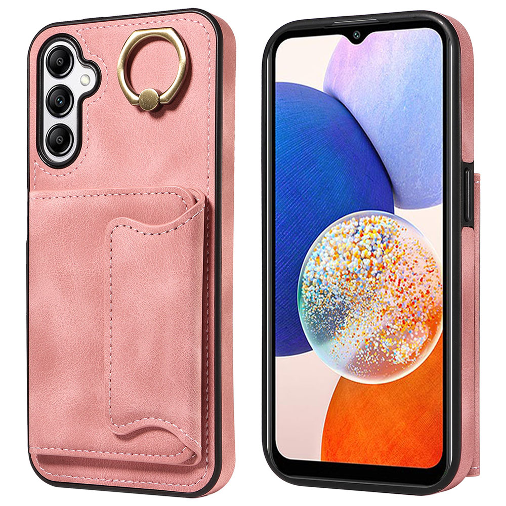 

001 Für Samsung Galaxy A14 5G / A14 4G Ring Kickstand-kartenhalter Deckung Haut-touch-pu-leder+tpu-telefonhülle - Rosa, Galaxy A14 5G
