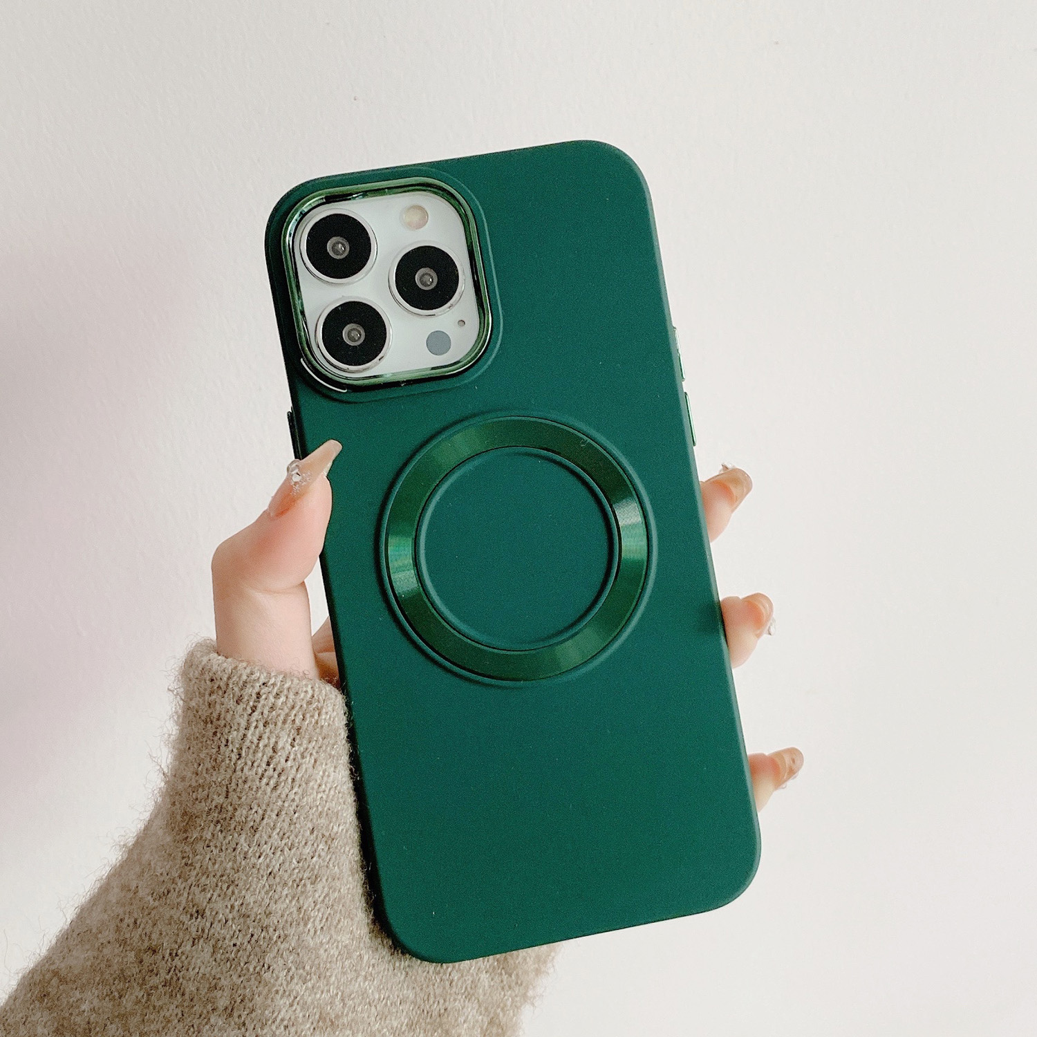 

Für Iphone 14 Pro Magnetic TPU -hülle Flüssige Silikontextur -elektroplationskameramameramamera -schutz Telefonabdeckung - Schwarzgrün, iPhone 14 Pro