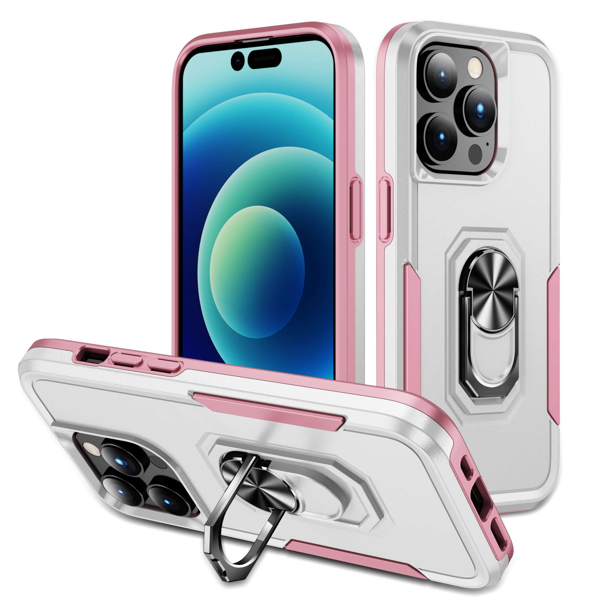 

Für Das Iphone 15 Pro Max PC+TPU Schockdcover Ring Ring Kickstand Anti-scratch-telefonhülle - Weiß+pink, iPhone 15 Pro Max