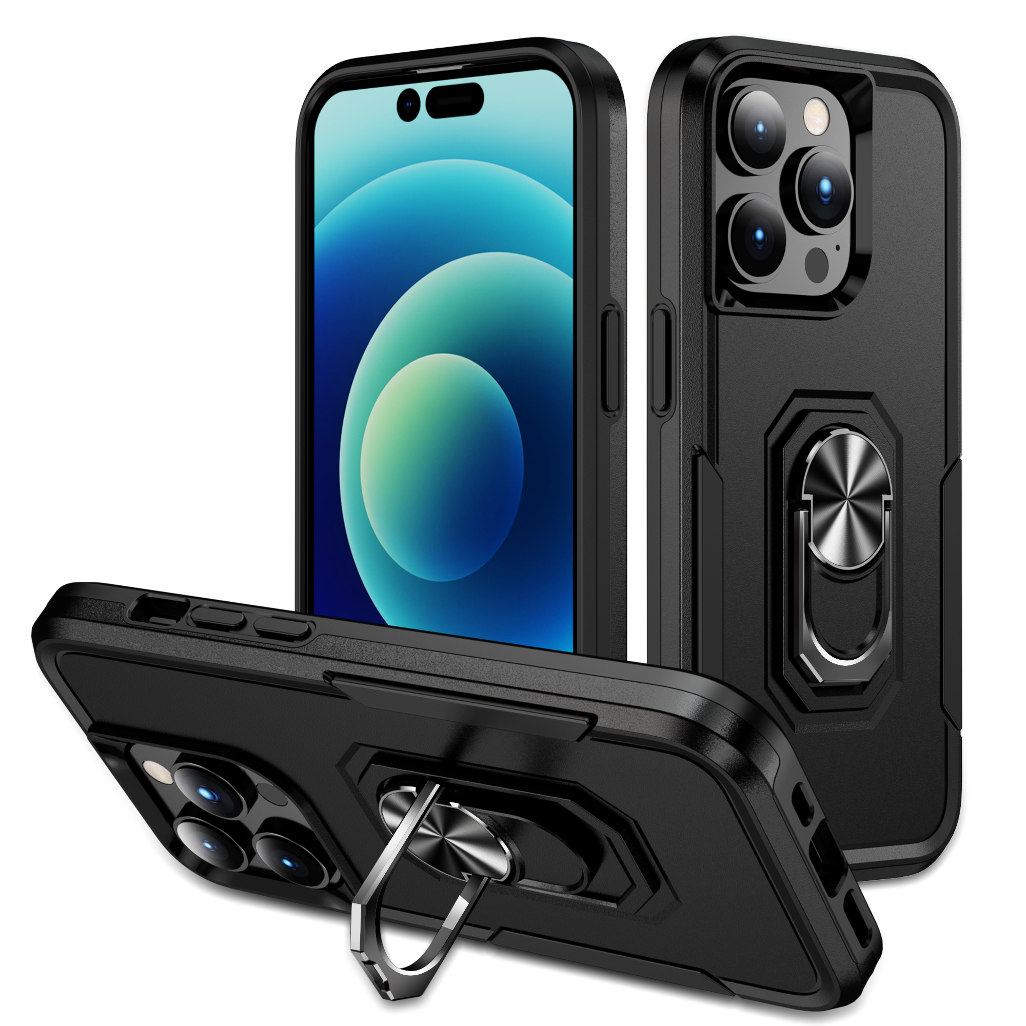 

Für Das Iphone 15 Pro Max PC+TPU Schockdcover Ring Ring Kickstand Anti-scratch-telefonhülle - Schwarz, iPhone 15 Pro Max