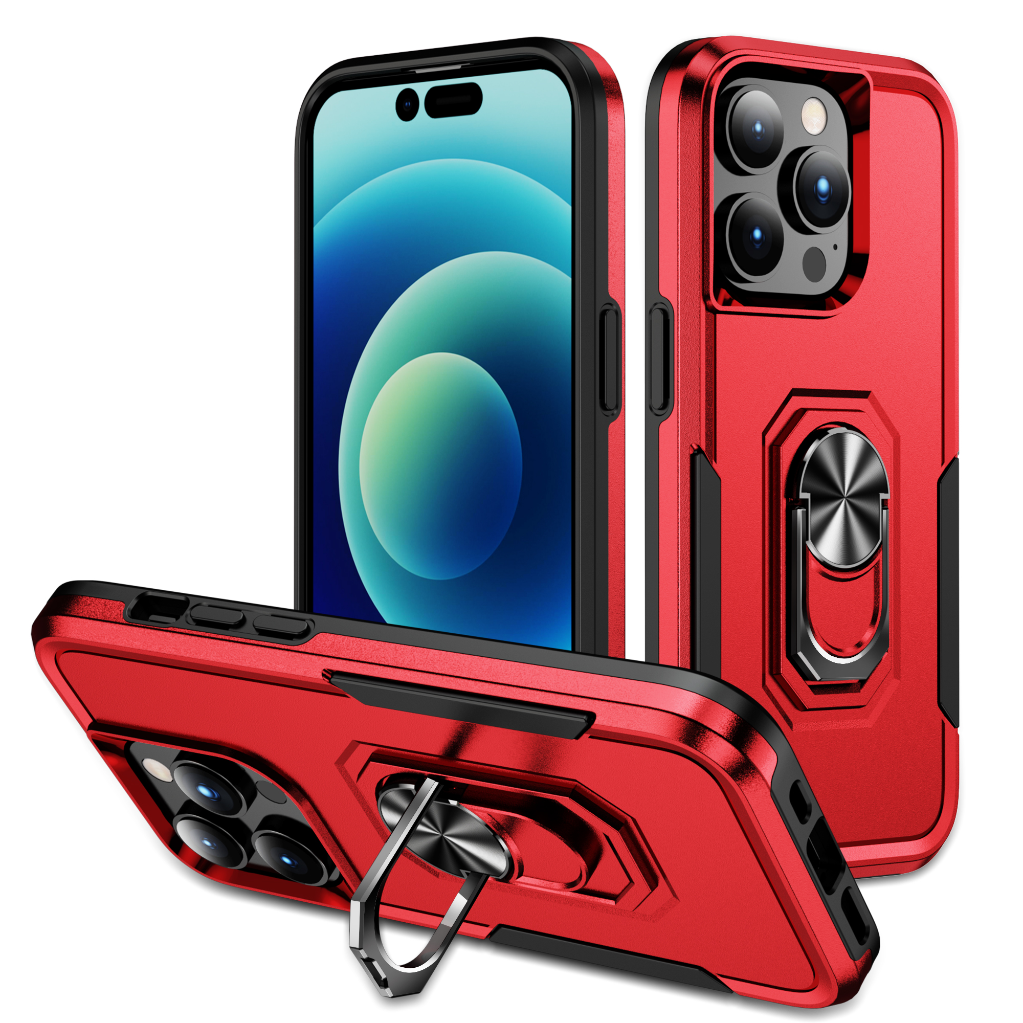

Für Das Iphone 15 Pro Max PC+TPU Schockdcover Ring Ring Kickstand Anti-scratch-telefonhülle - Rot+schwarz, iPhone 15 Pro Max
