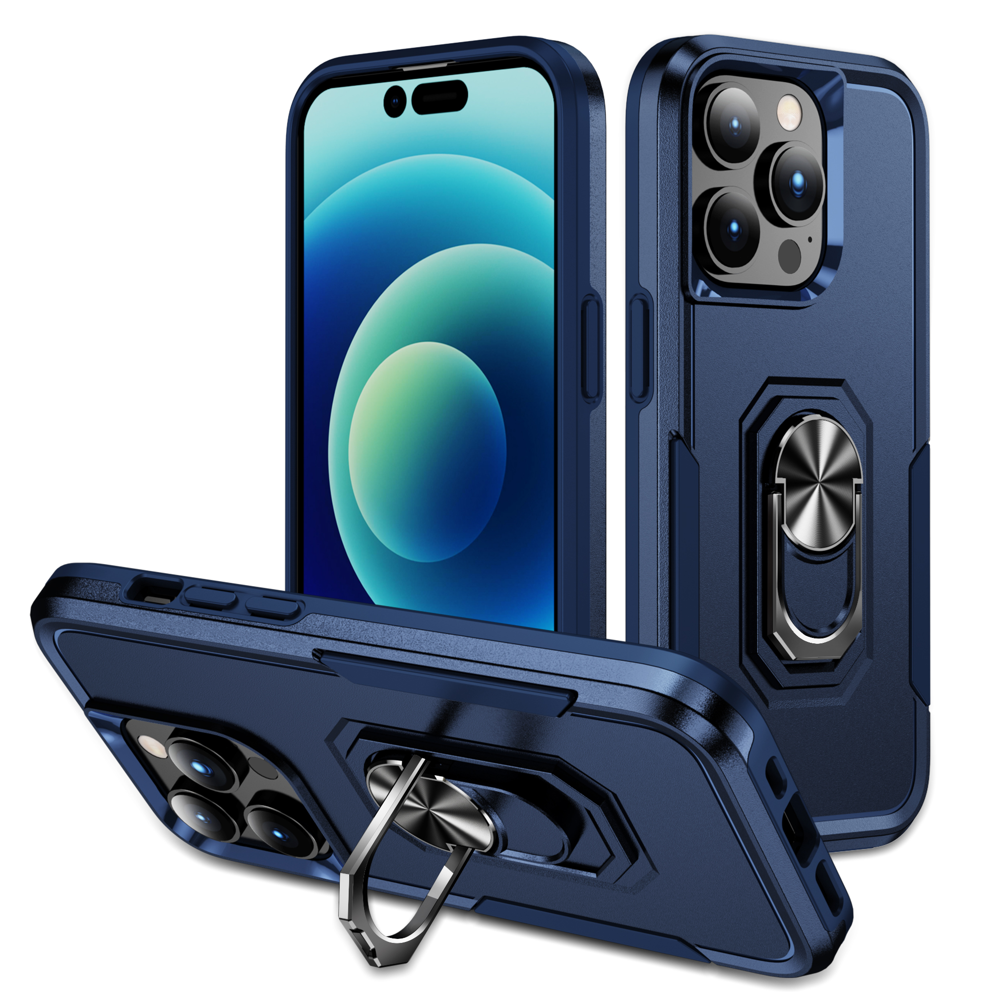 

Für Das Iphone 15 Pro Max PC+TPU Schockdcover Ring Ring Kickstand Anti-scratch-telefonhülle - Blau, iPhone 15 Pro Max