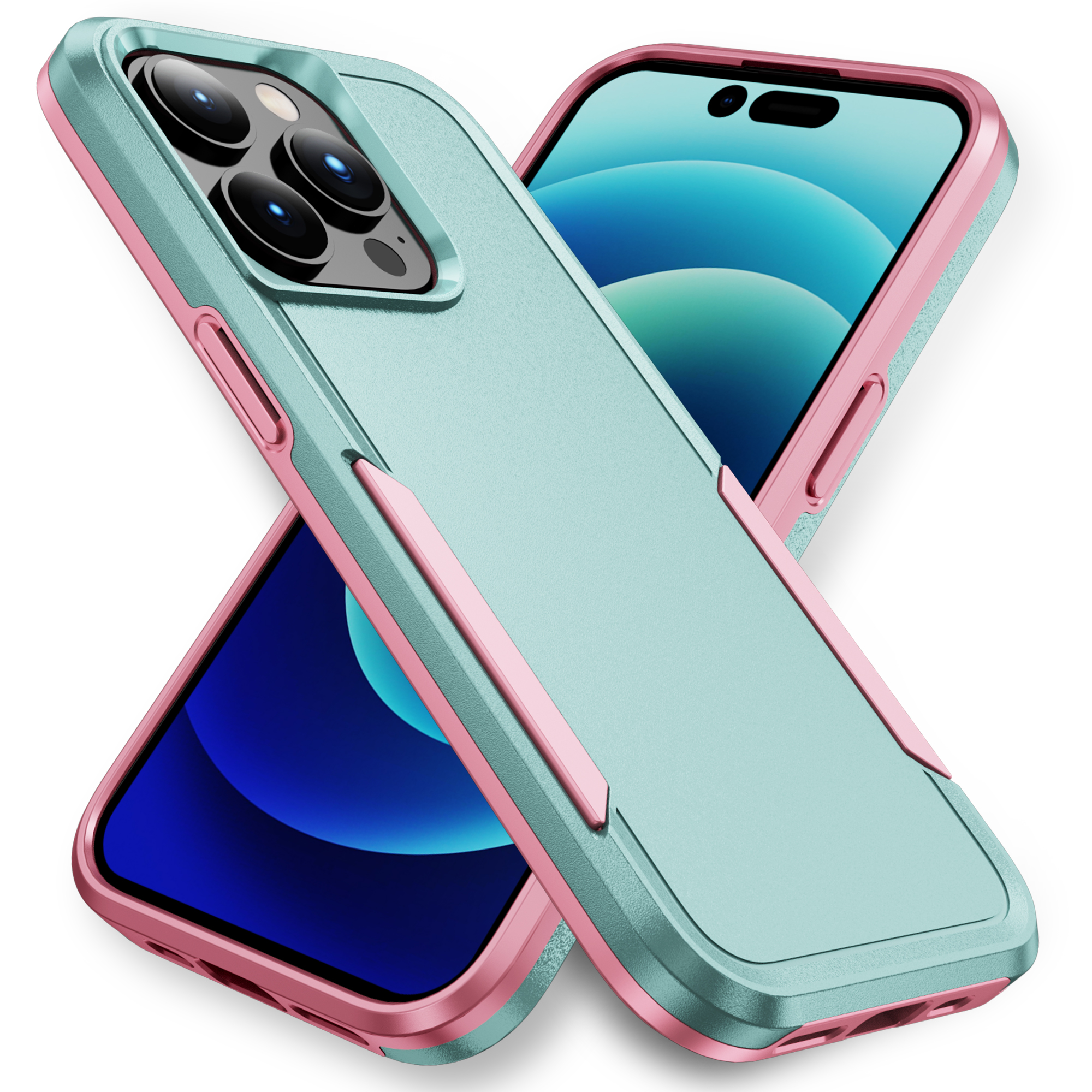 

Für Das Iphone 15 Pro Max Anti-drop-abdeckungsabdeckung Schockdes Pc+tpu-telefonfall - Pink+grün, iPhone 15 Pro Max