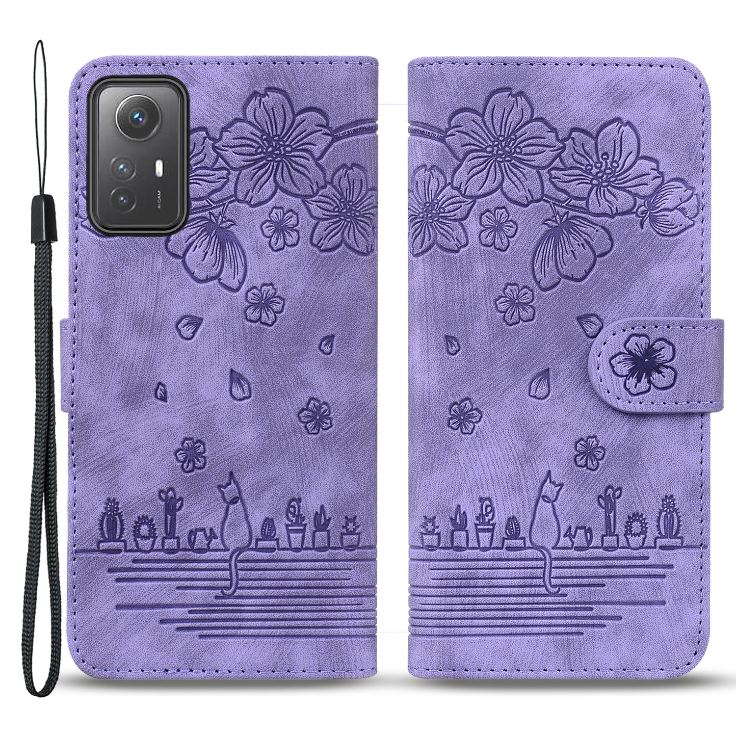 

Für Xiaomi Redmi Note 12s 4G Süße Prägen PU Leder -telefonhülle Schockdicht Mit Gurt Mit Riemen - Lila, Xiaomi Redmi Note 12S 4G