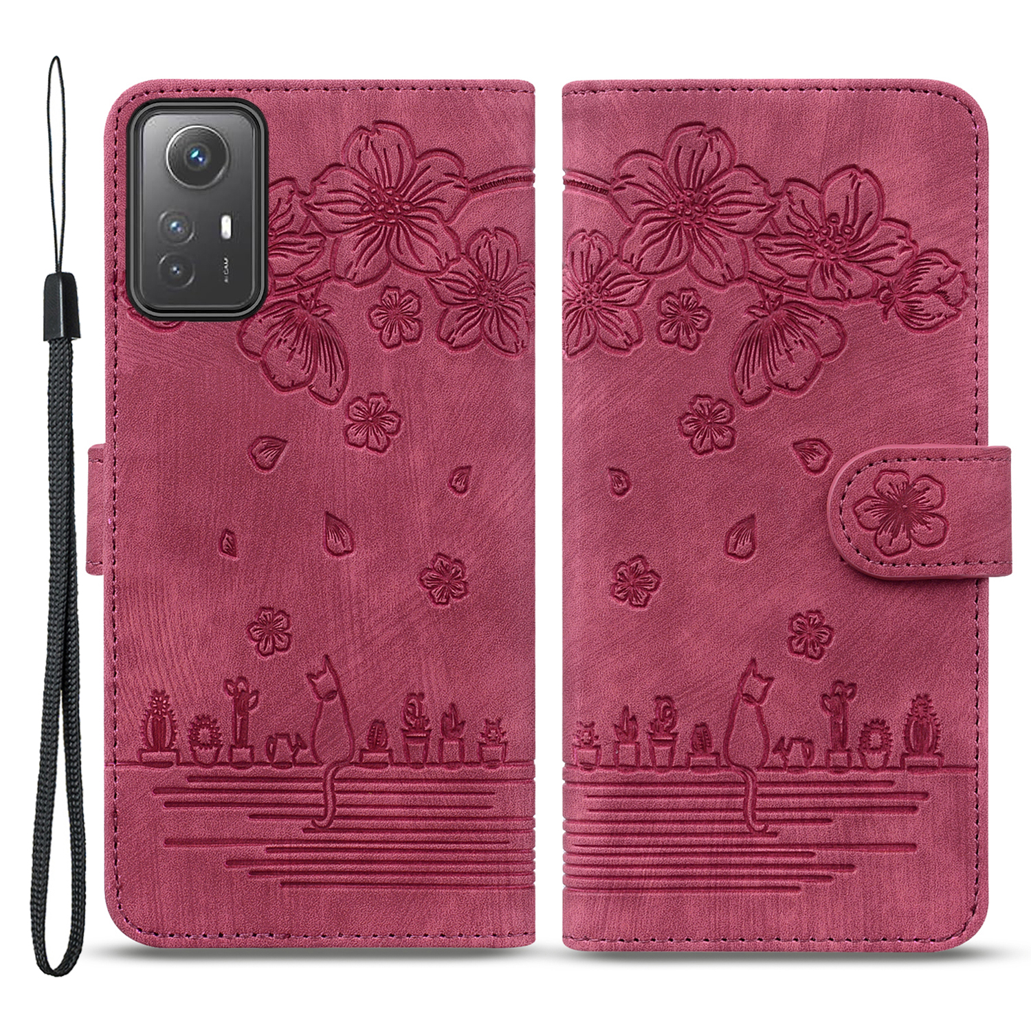 

Für Xiaomi Redmi Note 12s 4G Süße Prägen PU Leder -telefonhülle Schockdicht Mit Gurt Mit Riemen - Weinrot, Xiaomi Redmi Note 12S 4G