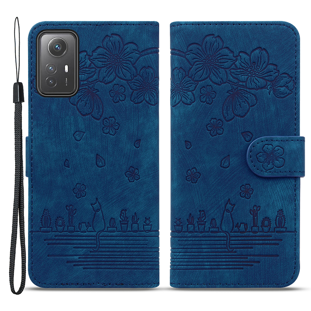 

Für Xiaomi Redmi Note 12s 4G Süße Prägen PU Leder -telefonhülle Schockdicht Mit Gurt Mit Riemen - Blau, Xiaomi Redmi Note 12S 4G
