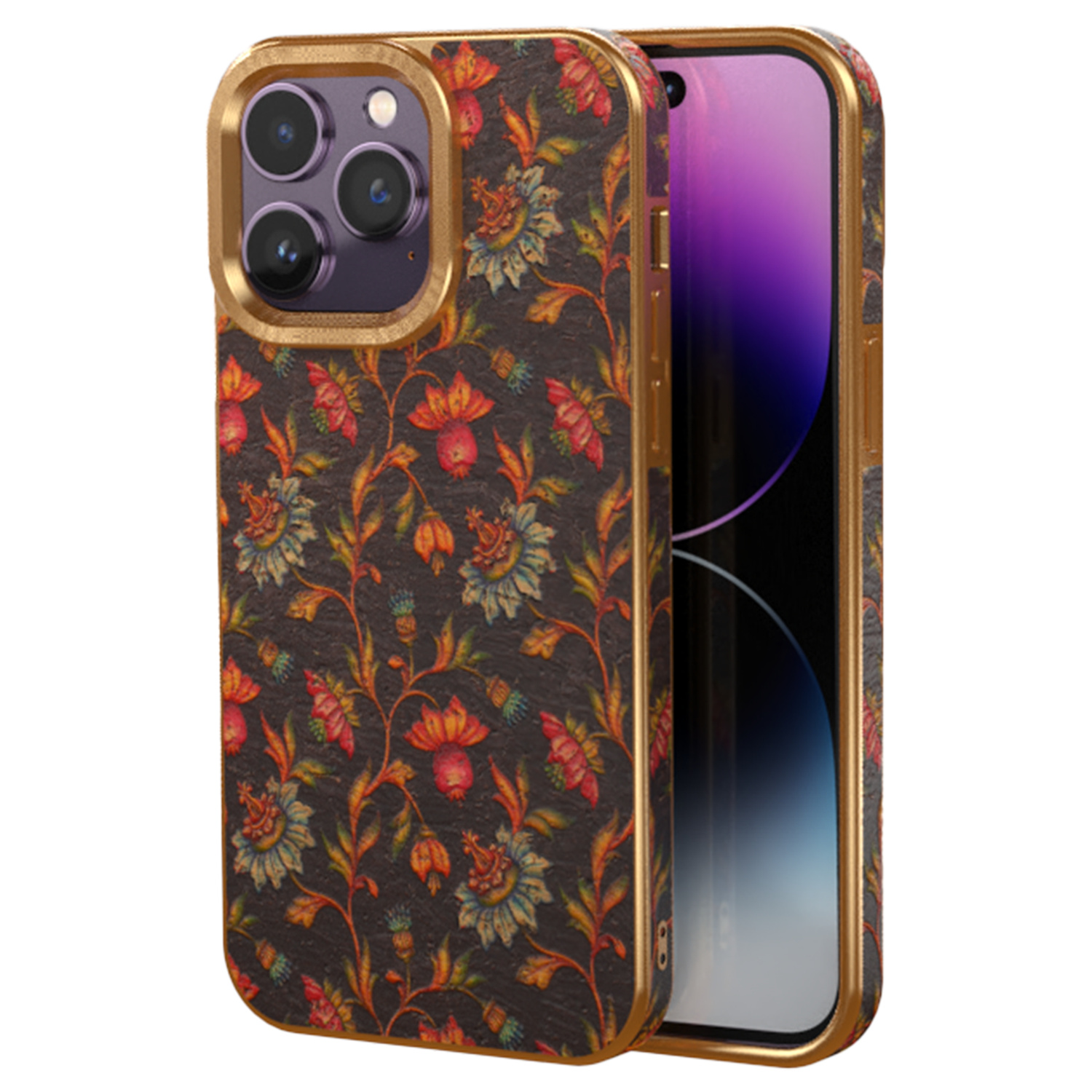 

Telefonhülle Der Blumenmuster -serie Für Iphone 14 Pro Max Leder Beschichtete TPU+PC Elektroplierende Abdeckung - Schwarz, iPhone 14 Pro Max