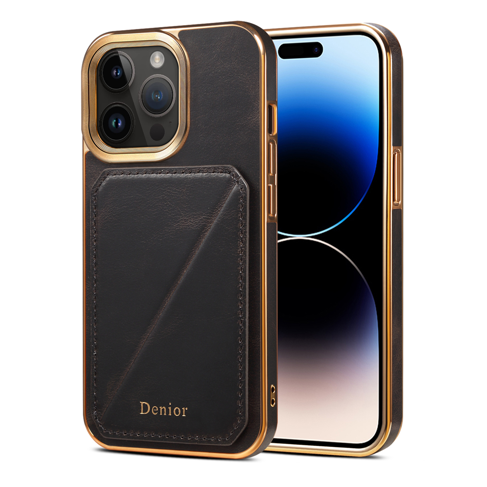

Denior Für Iphone 14 Pro Max Phone Kickstand Case -kartenhalter Elektroplieren Wachsartige Echte Kuhlederschicht TPU+PC -abdeckung - Schwarz, iPhone 14 Pro Max