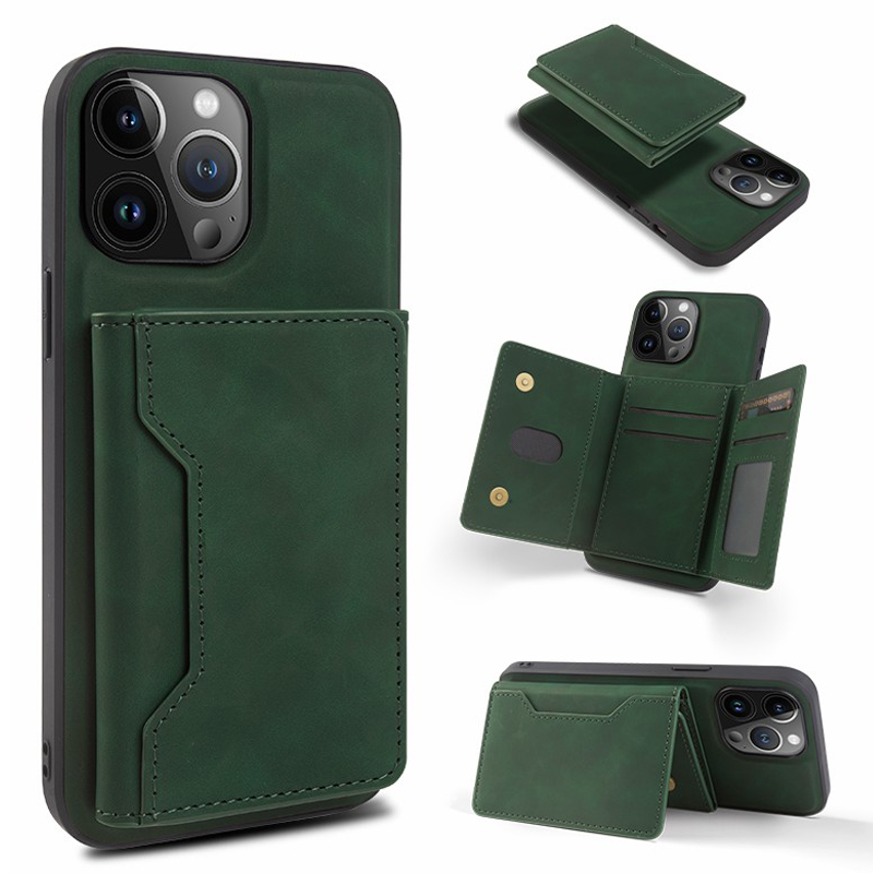 

Für Iphone 14 Pro Max Abtrennbare Kartenhalter -telefonhülle Kickstand Lederbeschichtete TPU -abdeckung - Grün, iPhone 14 Pro Max
