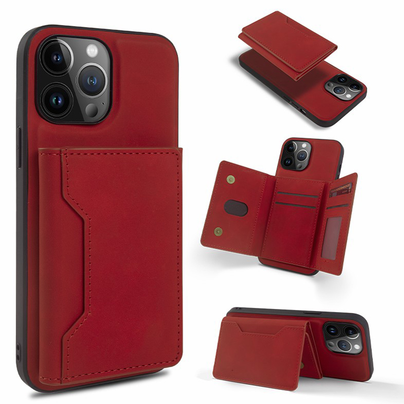 

Für Iphone 14 Pro Max Abtrennbare Kartenhalter -telefonhülle Kickstand Lederbeschichtete TPU -abdeckung - Rot, iPhone 14 Pro Max