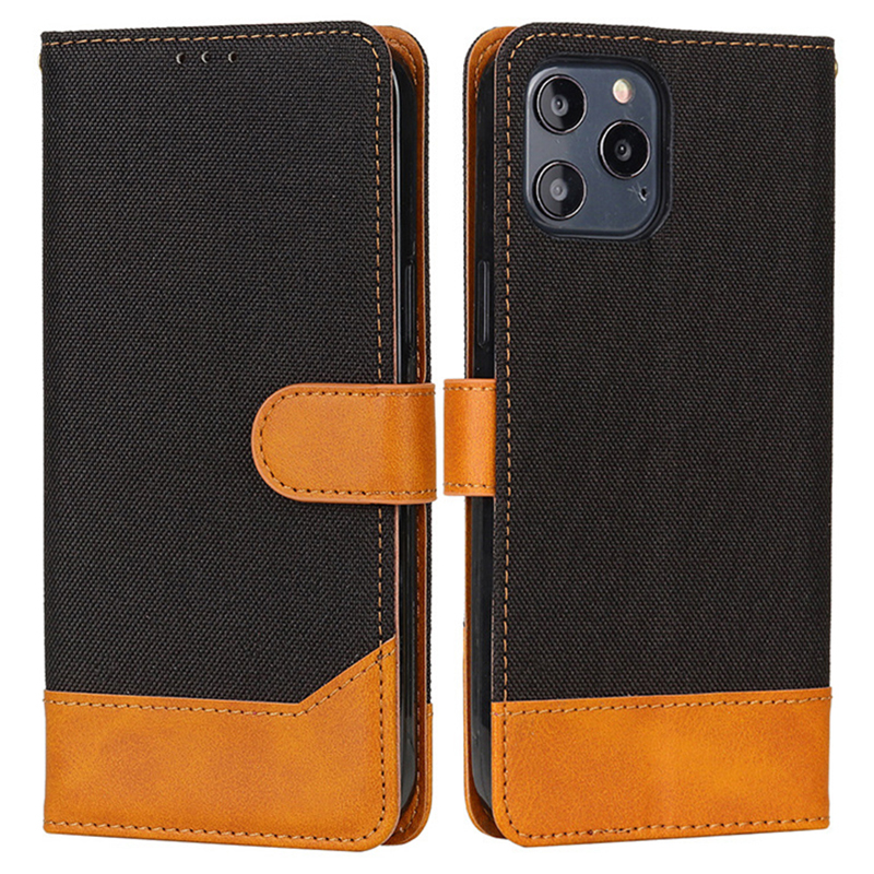 

Für Iphone 15 Kalbstextur PU Leder+canvas+tpu -telefonhülle Faltbare Stand Wallet -abdeckung, iPhone 15