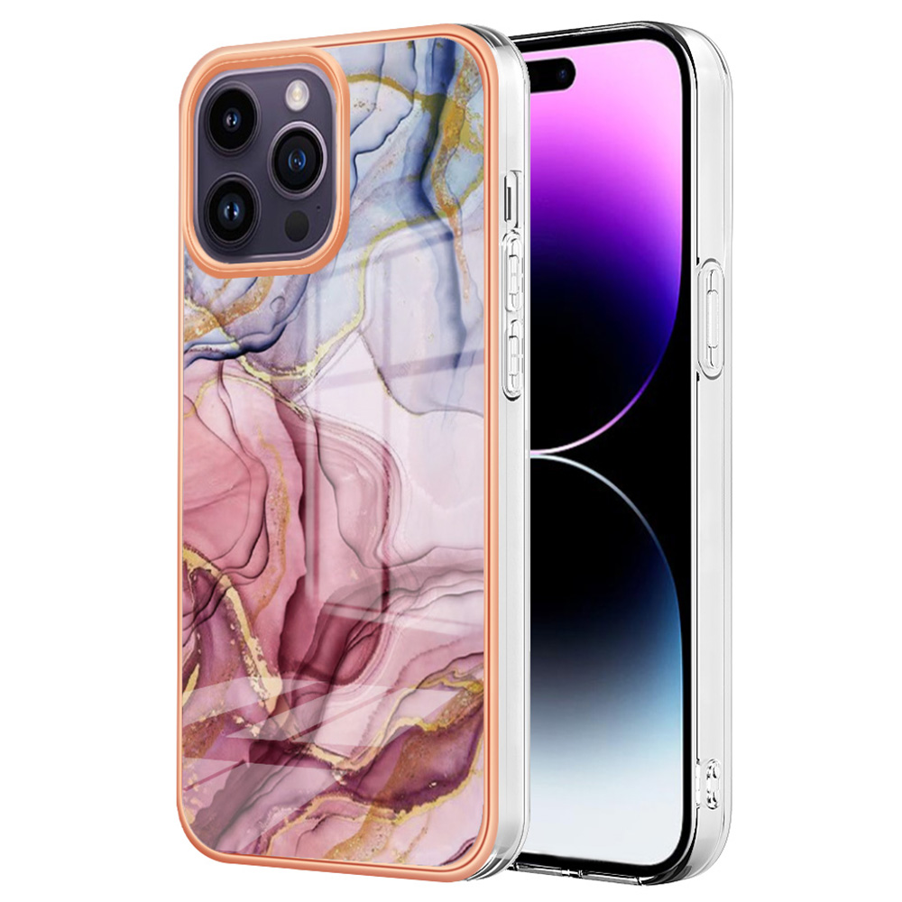 

YB IMD Series-16 Style E Marble Muster Phone Hülle Für Iphone 15 Pro, 2,0 mm Tpu-elektroplattenabdeckung - Roségold, iPhone 15 Pro