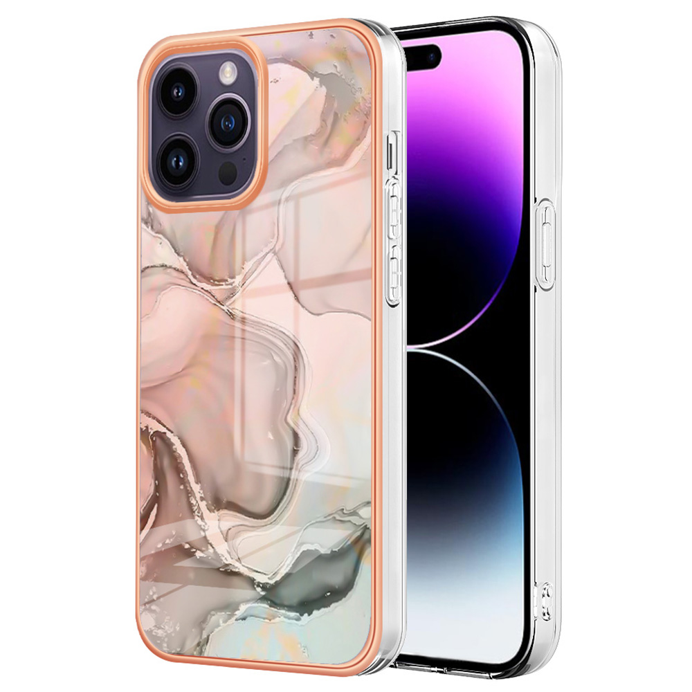 

YB IMD Series-16 Style E Elektroplatten Tpu-hülle Für Iphone 15 Pro Max, Imd-marmormuster 2,0 mm Dicker Schutzhelfer - Rosa, iPhone 15 Pro Max