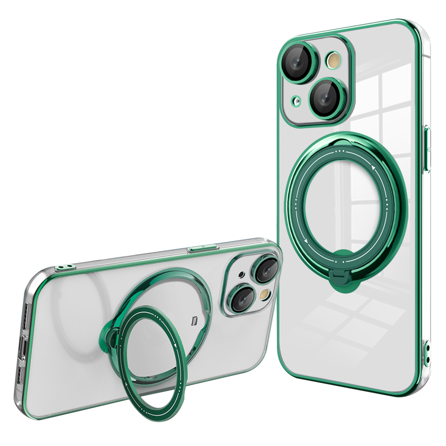 

Rotatierbarer Ring -kickstand -hülle Für Iphone 15, PC+TPU Magnetic Phone Cover Kompatibel Mit Magsafe - Grün, iPhone 15