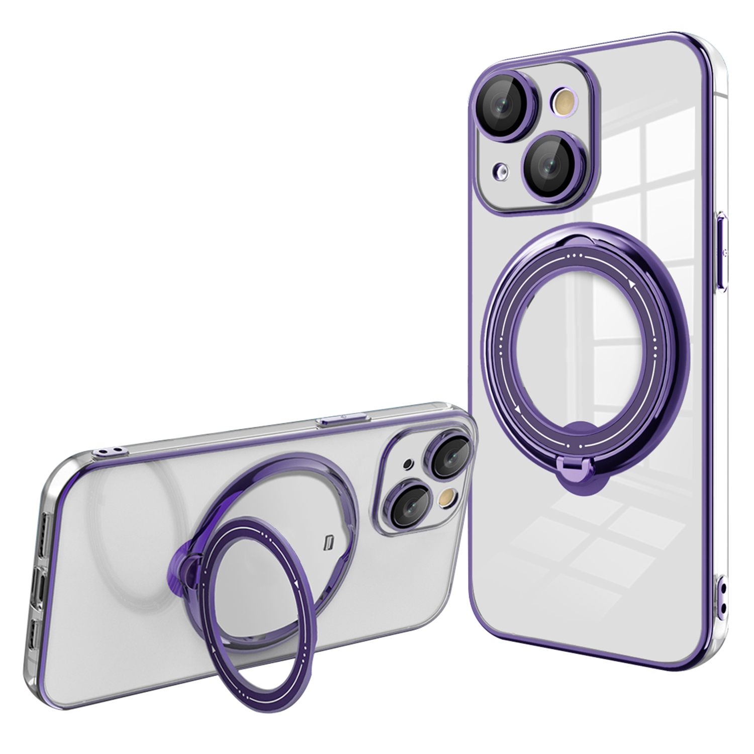 

Rotatierbarer Ring -kickstand -hülle Für Iphone 15, PC+TPU Magnetic Phone Cover Kompatibel Mit Magsafe - Lila, iPhone 15