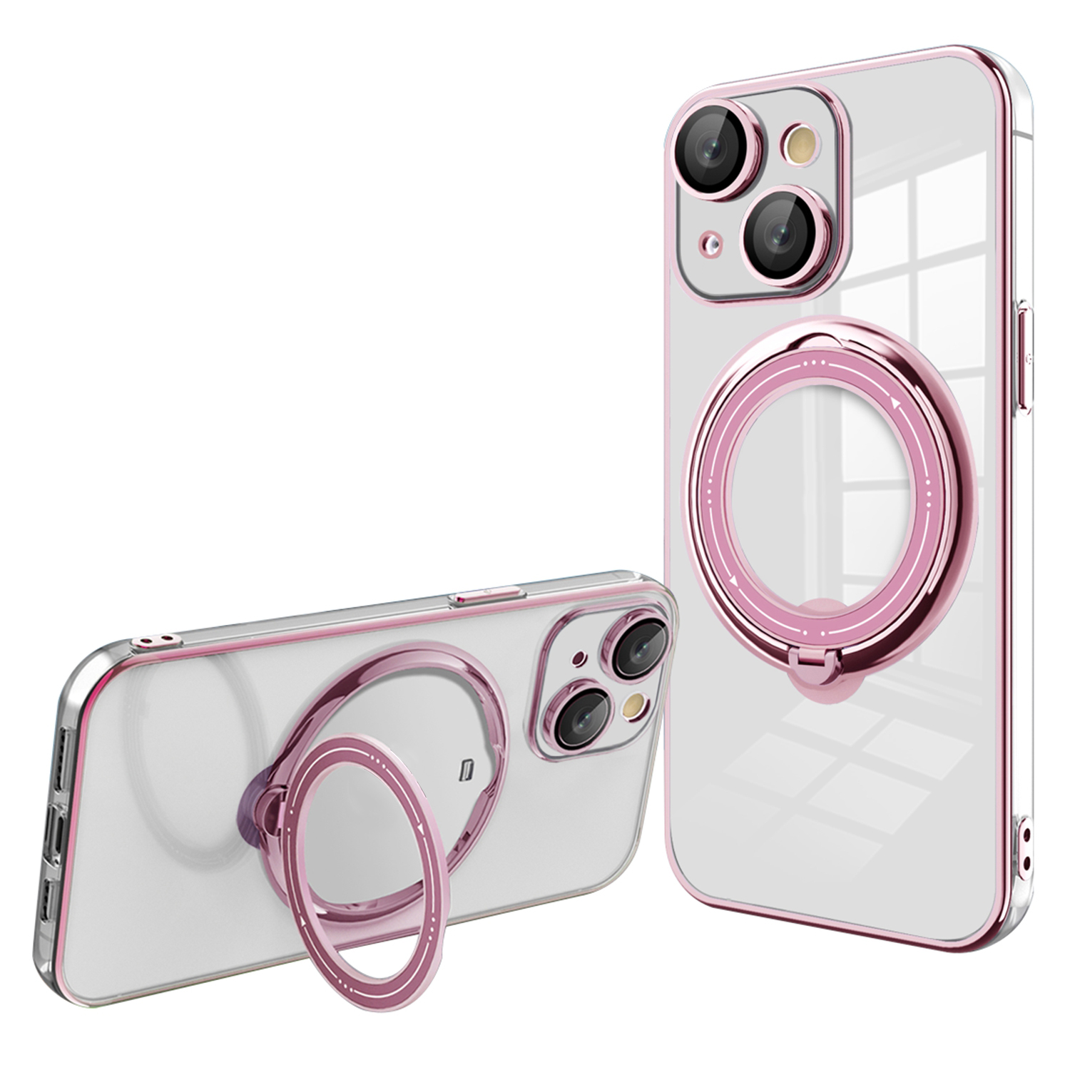 

Rotatierbarer Ring -kickstand -hülle Für Iphone 15, PC+TPU Magnetic Phone Cover Kompatibel Mit Magsafe - Rosa, iPhone 15